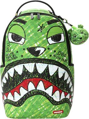 Sprayground Money Bear Doodle Backpack🔥Black Green Bookbag Large School Bag